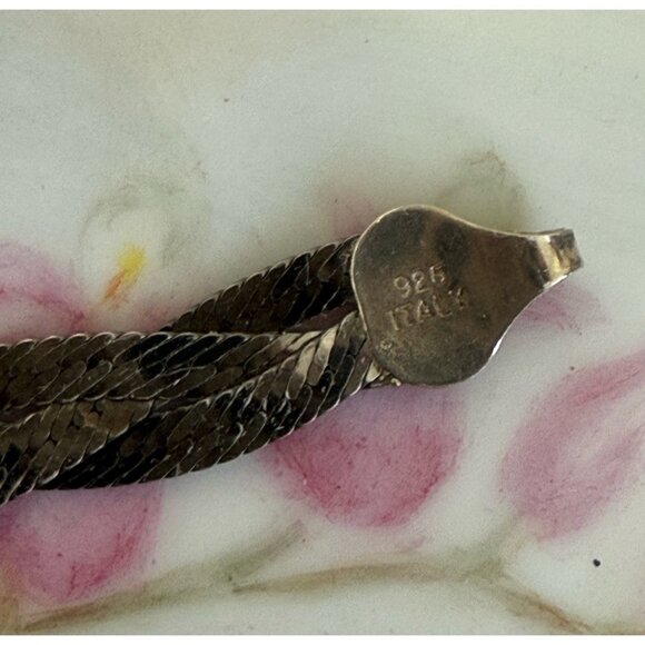 Vintage 80s Braided 925 Silver Herringbone Bracelet 7.5" - Picture 10 of 10